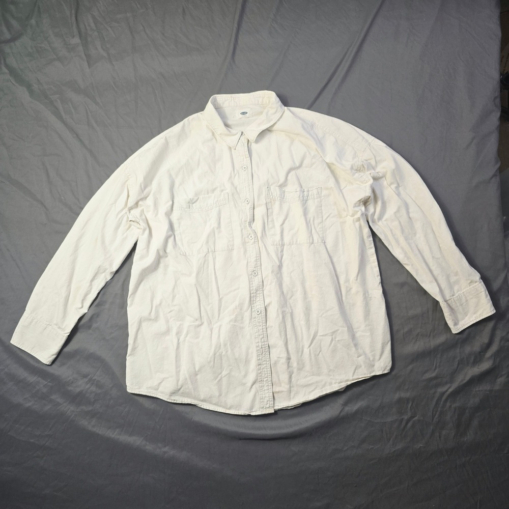 Old Navy Women's XL Button Down Shirt Cream Long Sleeve Oversized Pocket Top K7